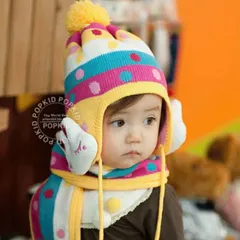 ニット帽子とマフラーセット ウサギ柄 ベビー キッズ 赤ちゃん 子供   あったか ボンボン 防寒  帽子 ニットキャップ 人気ニット帽 キッズ 帽子 女の子 男の子 かわいい シンプル あかちゃん