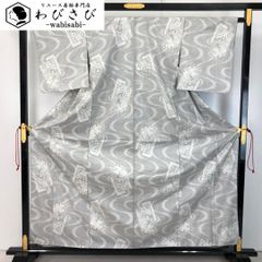 ☆ 単衣 紗合せ 訪問着 蔓草模様に白鷺 流水 ガード加工 黒色 K-4925 単衣 紗合せ 訪問着 蔓草模様に白鷺 流水 ガード加工 黒色 K