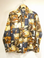 70s ビンテージ KENNINGTON Walt Disney ケニントン ディズニー 映画 ファンタジア ミッキーマウス フォト プリント ポリ 化繊 ディスコ シャツ M 60s 80s