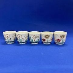 ◎煎茶茶道具★茶碗★久宝造★撫子柄2  桔梗柄 2　菖蒲柄1  合計５杯★美品★酒器のぐい呑みにも最適★