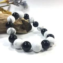 オニキス×ハウライト パワーストーン ブレスレット 12mm 天然石ブレス メンズ・レディース　男性・女性　数珠ブレス　開運 浄化  [18]