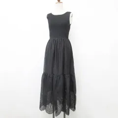 ジルバイジルスチュアート JILL by JILLSTUART ワンピース ロング ドッキングワンピース ノースリーブ ニット カット刺繍 ティアードスカート 黒 ブラック FR