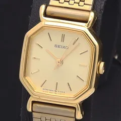 良品 セイコー QZ 4N21-5022 ゴールド文字盤 オクタゴン レディース腕時計 KNK