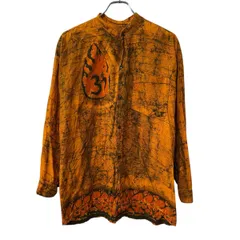 長袖 柄シャツ L～ イエロー オレンジ 胸ポケット 総柄 民族柄 長袖シャツ トップス 春物 a710-5520