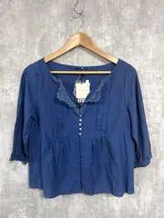 美品 nimes et nime ニームエニーム リネン混 ブラウス シャツ 青 ■◆ レディース