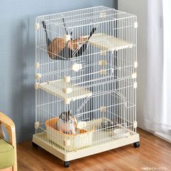 D6399◆未使用  猫ケージ 2段 コンパクト ハンモック キャスター付き キャットケージ 天井扉 ペットケージ サークル ハウス ‎68168