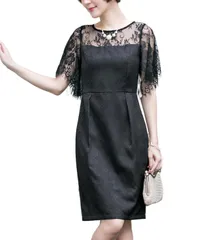 [グリーンパキラ] 在庫限り キレイめ 花柄 ワンピース レースドレス 可愛い パーティードレス 半袖 膝上 春 夏 秋 フォーマル 高見え 20代 30代 40代 (2L,XL, ブラック) [ブラック] [2L]