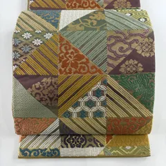 【美品】 袋帯 秀品 花唐草 鳥 箔 唐織 ベージュ 六通 正絹 【中古】