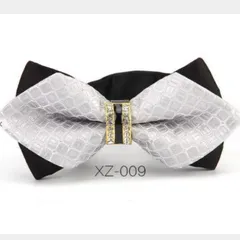 発表会　蝶ネクタイ　ホワイト色　シルバー色 グレー色　格子柄　ドット柄　ストライプ柄　チェック　結婚式　イベント　パーティー　ダンスパーティー　バーテンダー　オニキス　風　ブラック色　イミテーション　ダイヤ　ワンタッチネクタイ　ネクタイ　スーツ　格安