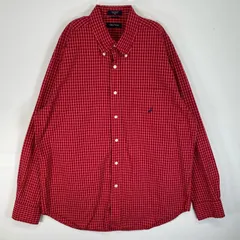 古着 ノーティカ NAUTICA 長袖シャツ ロゴ　刺繍 チェック 大きいサイズ XL  レッド系 マルチカラー メンズ