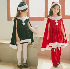 クリスマス 衣装 ワンピース 帽子 サンタクロース サンタ服 ポンチョ 女の子 子供服 コスプレ 仮装 ハロウィン レッド グリーン 仮装 ハロウィン 可愛い 新年 忘年会 演出服 イベント パーティー プレゼント ギフト