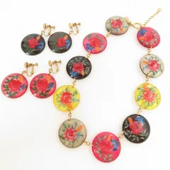 #anza ケンゾー KENZO ネックレス イヤリング セット 花モチーフ ヴィンテージ 赤 黄色 マルチカラー レディース [942291]のサムネイル