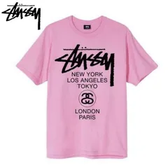 【新品】ステューシー STUSSY WORLD TOUR Tシャツ ピンク 半袖 ユニセックス メンズ レディース 人気ストリート カジュアル
