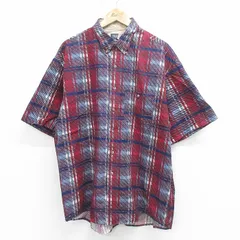 XL/古着 ラングラー 半袖 ウエスタン シャツ メンズ 90s 大きいサイズ ロング丈 コットン ボタンダウン 赤他 レッド チェック 24jul25 中古
