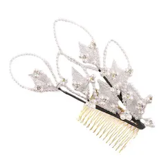 髪飾り 成人式 振袖 前撮り 袴 花 浴衣 夏祭り 花火大会 シルバー 白 パール ラインストーン かんざし コーム シンプル 大きい No.9-4574