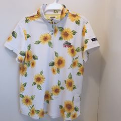コルウィン　レディース　ゴルフウェア　半袖シャツ　3L　ジップアップ　ひまわり柄