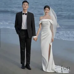 ウエディングドレス 花嫁 前撮りドレス ウェディングドレス サテン 二次会ドレス 花嫁 オフショルダー オフショル 前撮り ドレス 花嫁 かわいい 二次会ドレス フォトウェディング 可愛い シンプル 後撮り 結婚式 aiyilian02