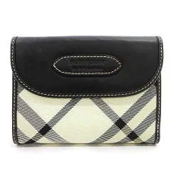 バーバリーブルーレーベル BURBERRY BLUE LABEL 二つ折り財布 チェック柄 × レザー ウォレット 黒 アイボリー系 IBO49のサムネイル