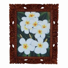 プルメリアの絵 ホワイト 42X52 絵画 花の絵 リゾート ハワイアン アジアン バリ絵画 フランジパニ アート 240112