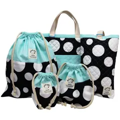 [HOPPE] 5点セット (ブラックドット) 通園 通学 入園 準備 入園入学祝い 進学祝い プレゼント ギフト お祝い 必須アイテム 幼稚園 保育園 小学校 レッスンバック シューズバッグ 巾着 キッズ