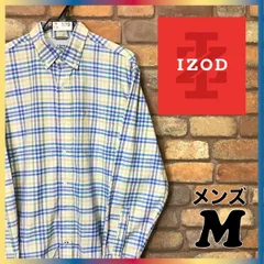 ME9-529★USA古着★良品＆正規品★【IZOD アイゾッド】オールコットン オックスフォード チェックBDシャツ【メンズ M】長袖 青 黄 緑