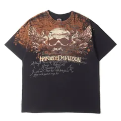 HARLEY-DAVIDSON ハーレーダビッドソン Tシャツ ブラック 黒 サイズ:XL | 00s スカルヘッド オールオーバー Tシャツ | メキシコ製 De-lux Merchandise | トップス カットソー 半袖【メンズ】【中古】