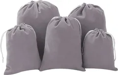 Lack labo 巾着袋 無地 小物専用 シンプル 旅行 子供 大人 アクセサリー ジュエリー 収納 S M サイズ 給食袋 入園準備 小学校 洗濯可能 ベルベット 柔らかい(グレー)