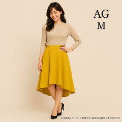 AB0488 フレアシルエットが美しいイエロースカート Mサイズ アシンメトリーデザイン 春 夏