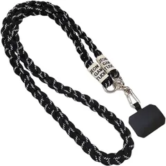 アリス Hi-Craft ネックストラップ 三つ編み おしゃれ 可愛い スマホストラップ スマホショルダー ローブ 落下防止 120cm 3way 肩掛け 首掛け 斜め掛け ナイロン製 ブラック＆ホワイト(ブラック/ホワイト)