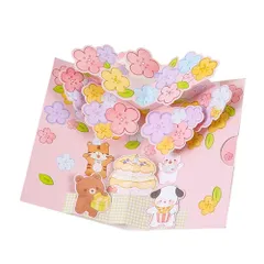 【人気商品】3D誕生日カード 飛び出すメッセージカード 立体カード ポップアップカード 子供の日 七五三 可愛い バースデーカード おしゃれ 封筒付き 大人 グリーティングカード 子供 (動物＆花)