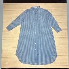 【人気アイテム】 サマンサモスモス水 色 ストライプワンピース ロング シャツ、M