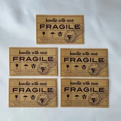 【割れ物注意 FRAGILE】梱包 ステッカー 紙製 シール 5枚入り