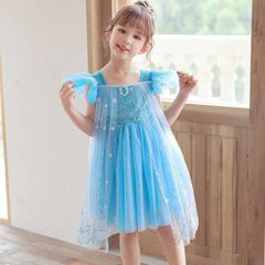 プリンセス ドレス 子ども 冬 3歳 クリスマス ワンピース ノースリーブ 綿 お姫様 水色 仮装 女の子 キッズ 100 110 120 130 誕生日 プレゼント お遊戯会 保育園 幼稚園