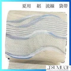 未着用　名古屋帯　夏用　絽　波模様　変わり立涌　水色　着物　043a p