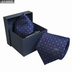 ダニエルウェリントン ネクタイ&amp;タイバー&amp;チーフ 3点セット Daniel Wellington メンズ シルク100% ドット柄 8cm NAVY おしゃれ プレゼント