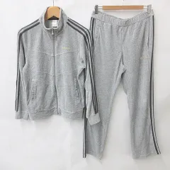 アディダスネオ adidas neo セットアップ ジャージ スポーツウェア ジップアップ 長袖 ロング丈 ロゴ ライン ベロア グレー M L