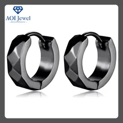 【送料無料！】ピアス レディース メンズ ステンレス リング フープ キャッチレス シンプル 両耳セット (直径：9mm) ブラック [PM001]