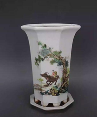 粉彩春の歌図蘭盆 陶磁器 盆栽鉢 植木鉢 小品盆栽鉢 大品盆栽鉢