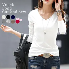 杢ブラック Tシャツ レディース トップス ロンT 長袖 黒 白 おしゃれ vネック 無地 重ね着 レイヤード インナー [郵1]^t291^