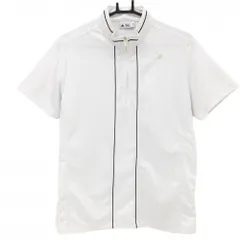 【美品】アディダス 半袖ハイネックシャツ 白 ブロックチェック ハーフジップ  メンズ L/G ゴルフウェア adidas