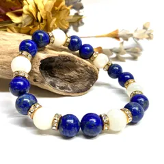 ラピスラズリ&ムーンストーン パワーストーン ブレスレット 天然石ブレス (ゴールド) 10mm メンズ・レディース 恋愛運 お守り   [c]