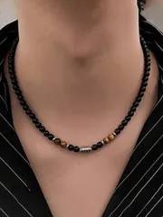 ジュエリー メンズ ネックレス メンズヒップホップパンクネックレス 6mm タイガーアイ&ブラックトルマリンビーズ 祈りのネックレス メディテーション ロザリオ プレゼントジュエリー