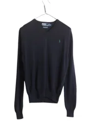 【お得なクーポン配布中!】 00s ポロ ラルフローレン メリノ ウール ニット セーター メンズ M / オールド Vネック 長袖ニット ワンポイント ポニー刺繍 薄手 ネイビー