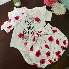 ベビー♥ スイートローズロンパース＆パンツ＆ヘアバンドセット 6-9months