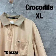 Crocodile クロコダイル オレンジ ベージュ ポロシャツ 半袖 XL メンズ コットン 刺繍ロゴ 無地 春夏 USA 海外輸入 古着 TK10328