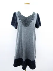 ブージュルード Bou Jeloud ワンピース ひざ丈 半袖 Aライン ニット 刺繍 ラメ グレー