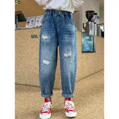 ☆ デニム ☆ 150cm ☆ デニムパンツ キッズ ウエストゴム mmkdp227a デニムパンツ キッズ 女の子 テーパードパンツ ジーパン ジーンズ 長ズボン ズボン パンツ 子供服 動きやすい 楽ちん デニム ウエストゴム 通気性 女児 ポケット タグ