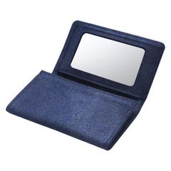 （まとめ買い）コレクト 名刺入れ 鏡付き 本革調 3ポケット 紺 CP-21V-BL 【3個セット】