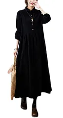 【特価セール】シャツワンピース ゆったり 長袖 ロングワンピース コーデュロイ マキシ丈 春 秋 レディース 冬 大きいサイズ Aライン [YYQ-SHOP]ワンピース 体型カバー 無地 ポケット付き