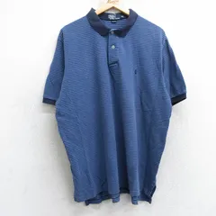 XL/古着 ラルフローレン 半袖 ブランド ポロ シャツ メンズ 90s ワンポイントロゴ 鹿の子 大きいサイズ コットン 薄紺他 ネイビー ボーダー